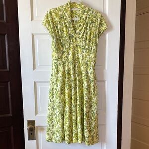 eShakti Yellow and Green Floral Midi Dress